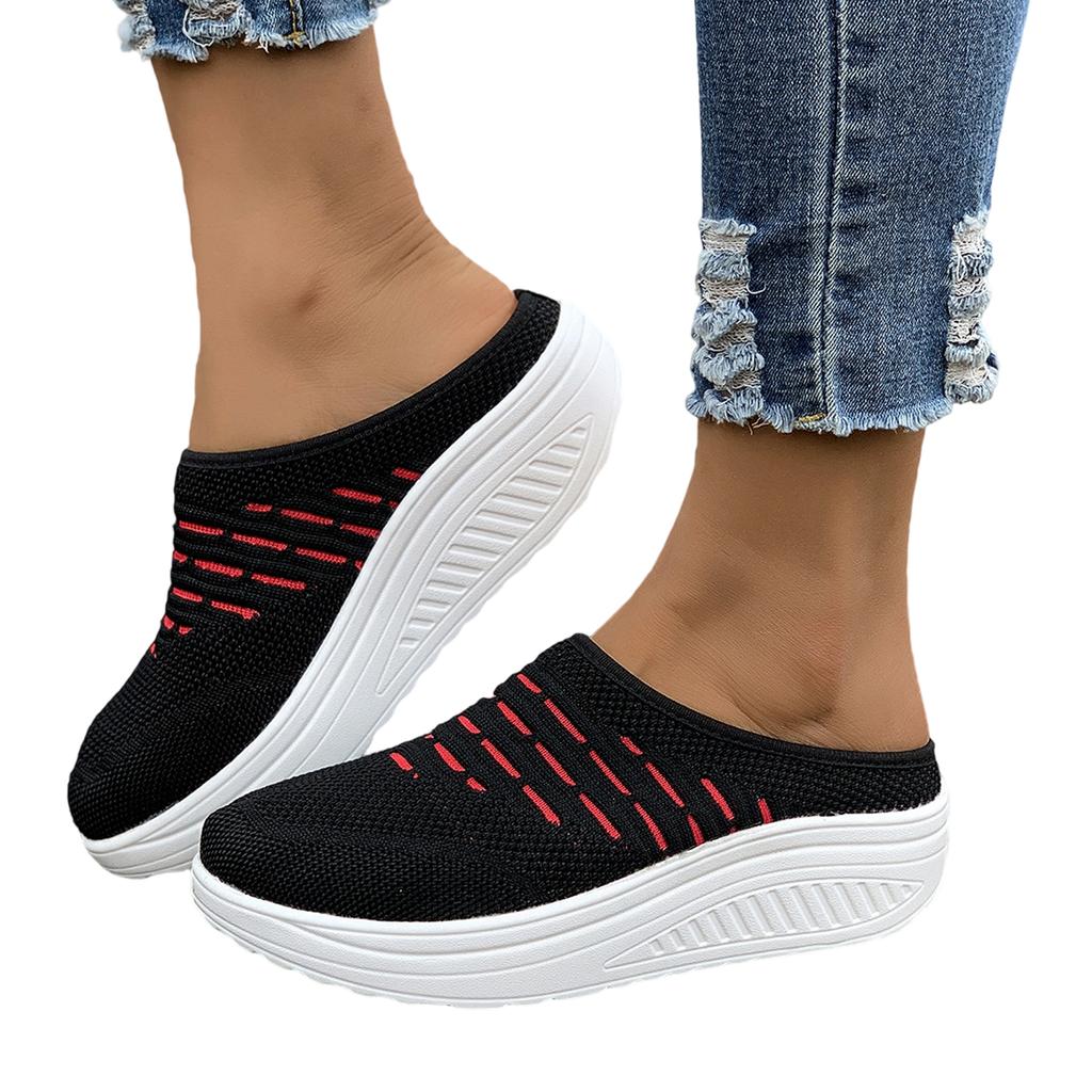 Women Slip On Platform Sandals Lightweight Breathable Knitted Upper Casual Walking Shoes with Cushioned Sole for Daily Wear