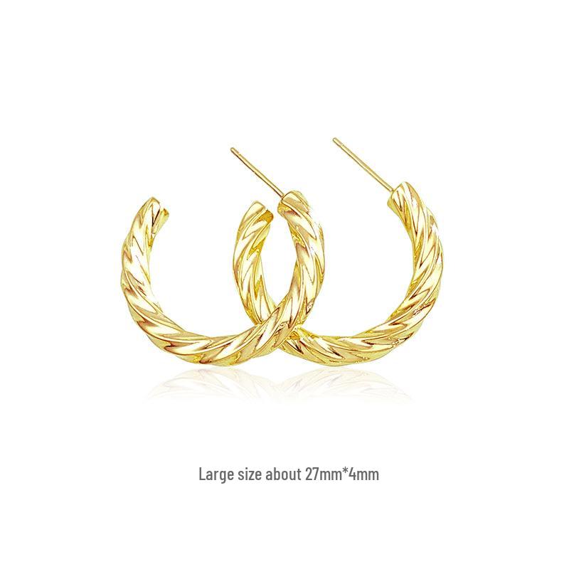 S925 Sterling Silver Twisted Hoop Earrings for Women - Fashionable Retro Design with a Niche High-End Appeal