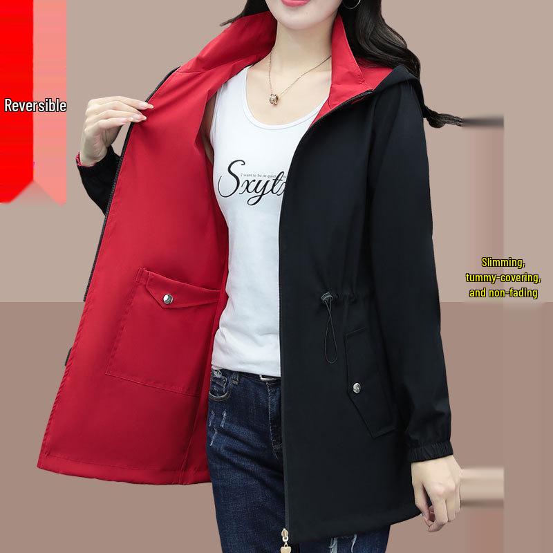 

Новый женский тренч средней длины, приталенный, скрывающий живот, двусторонний, короткая куртка XL чёрный
