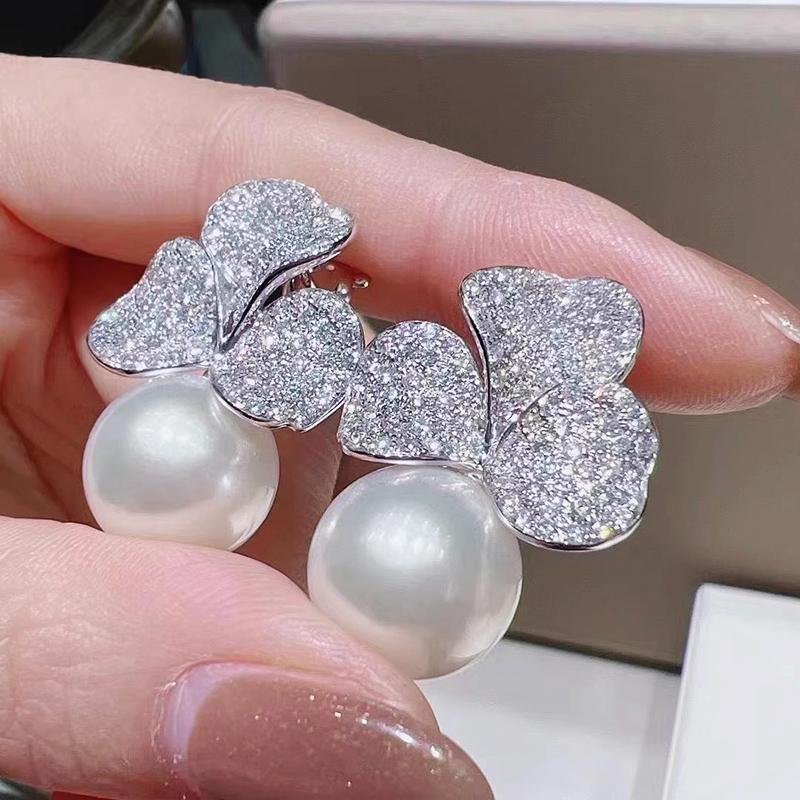 

Huitan Graceful Imitation Pearl Drop Earrings for Women Trendy Luxury Shiny Zirconia Accessories Aesthetic Zircon for Wedding as pictures