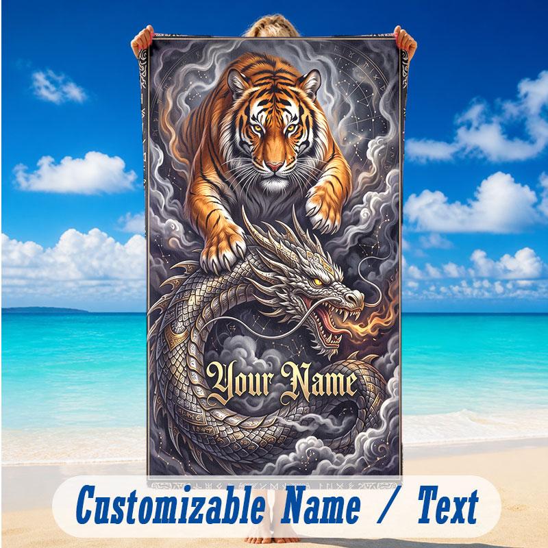 Dragon Phoenix Theme Beach Towel Personalized Custom Name & Text Soft Quick Dry Beach Towel for Swimming Travel