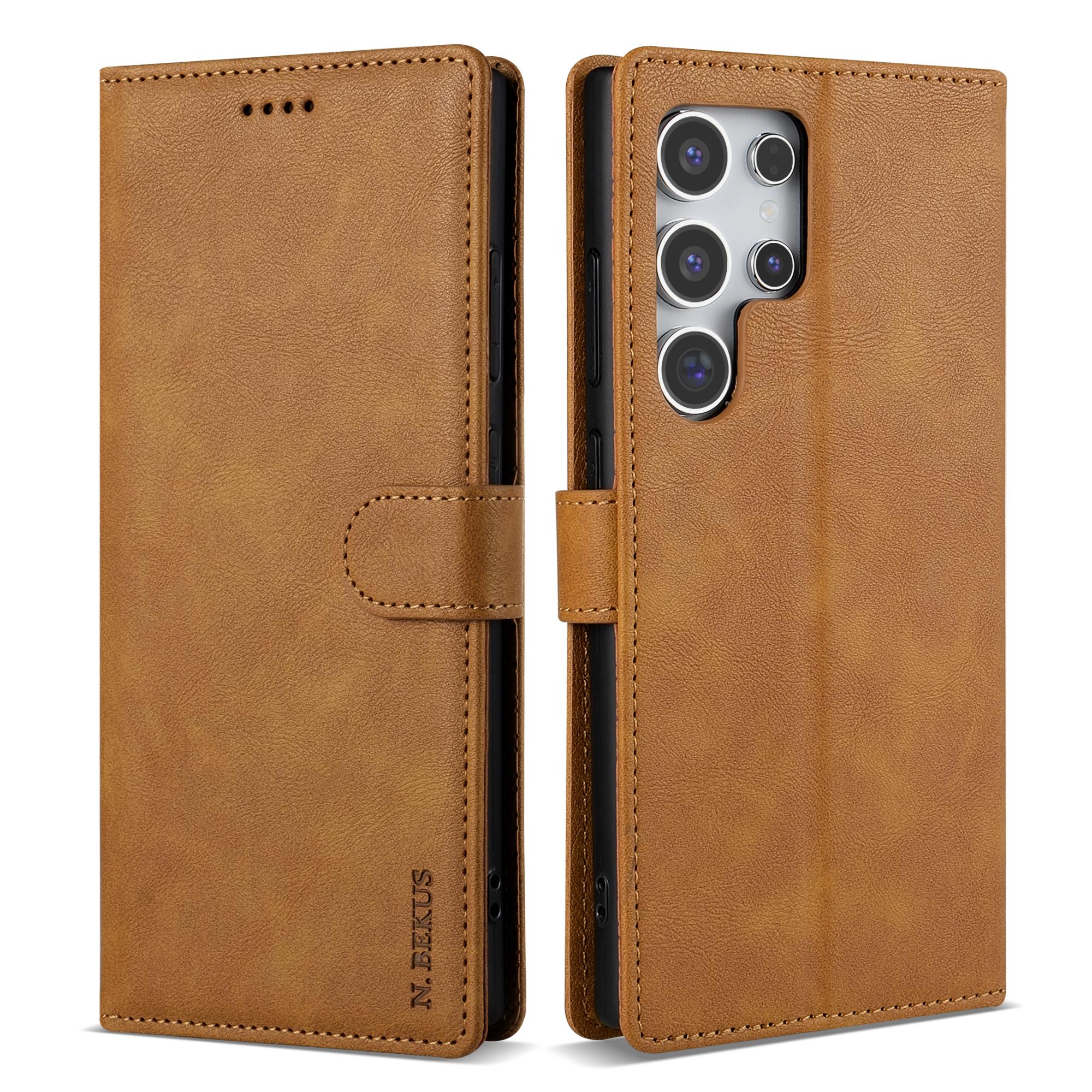 

N.BEKUS CSJ-001 For Samsung Galaxy S25 Ultra Stand Case PU Leather Wallet Phone Cover Brown