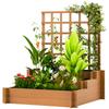 3 Tier Garden Planters with Trellis for Vine Climbing, Wooden Raised Beds, 95x95x110cm, Brown