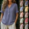 Dames Zomer Top Stijlvol Knopen Katoen-Linnen Gestreept Shirt