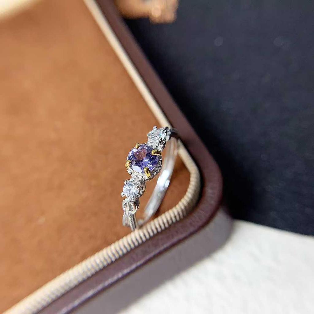 Tanzanite S925 Sterling Silver Open Band Ring - Simple Daily Wear Design for Women