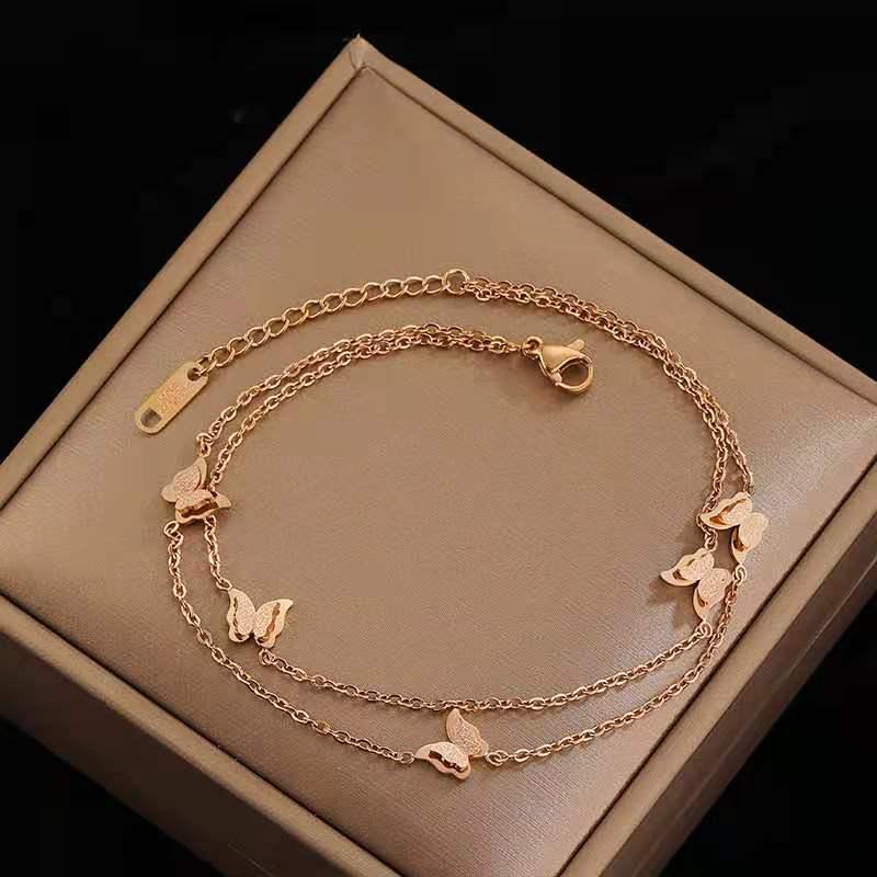 18K Gold-Plated Titanium Butterfly Anklet - Non-Fading, Minimalist Mori Style for Trendsetting Women