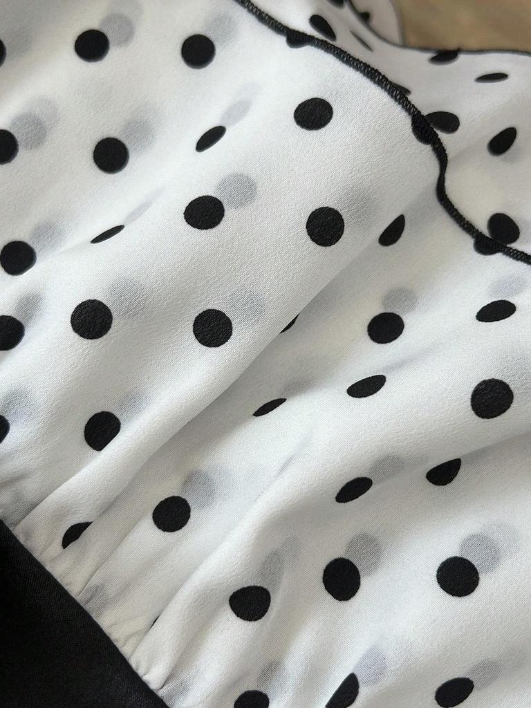 Women's Black & White Polka Dot Spaghetti Strap Lace Tank Top - Sweet & Spicy Spring/Summer Style