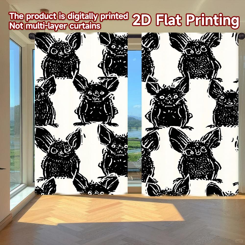 

Set Of 2 Flat Printing Curtains Without Rod Halloween Bat Silhouettes New Year Festival Creative Yarn Art Curtain Polyester W100*H70(CM)-Grommet top&1PCS