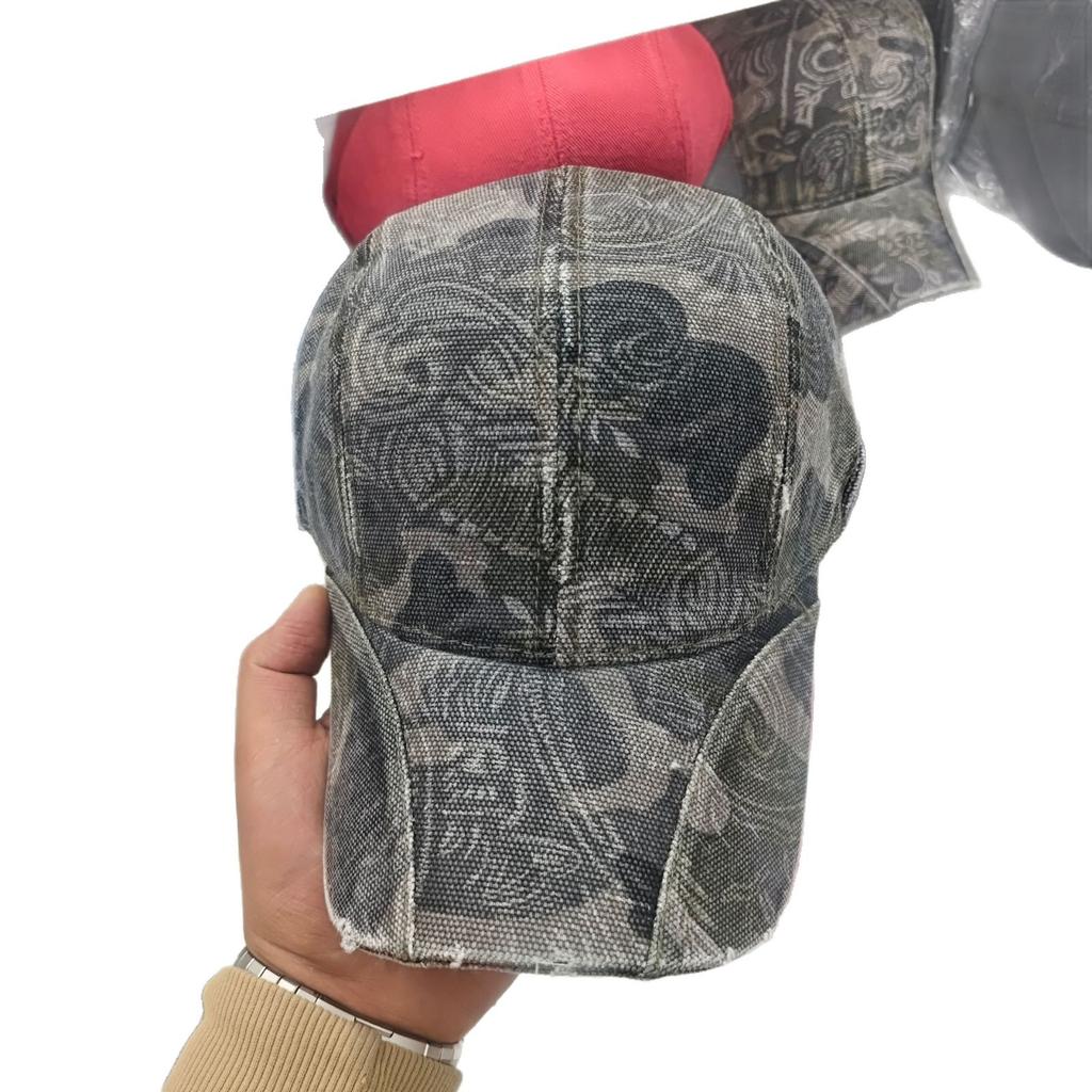 Hat, plain leopard print baseball cap, distressed and worn look, fashionable and trendy sun hat, export baseball cap