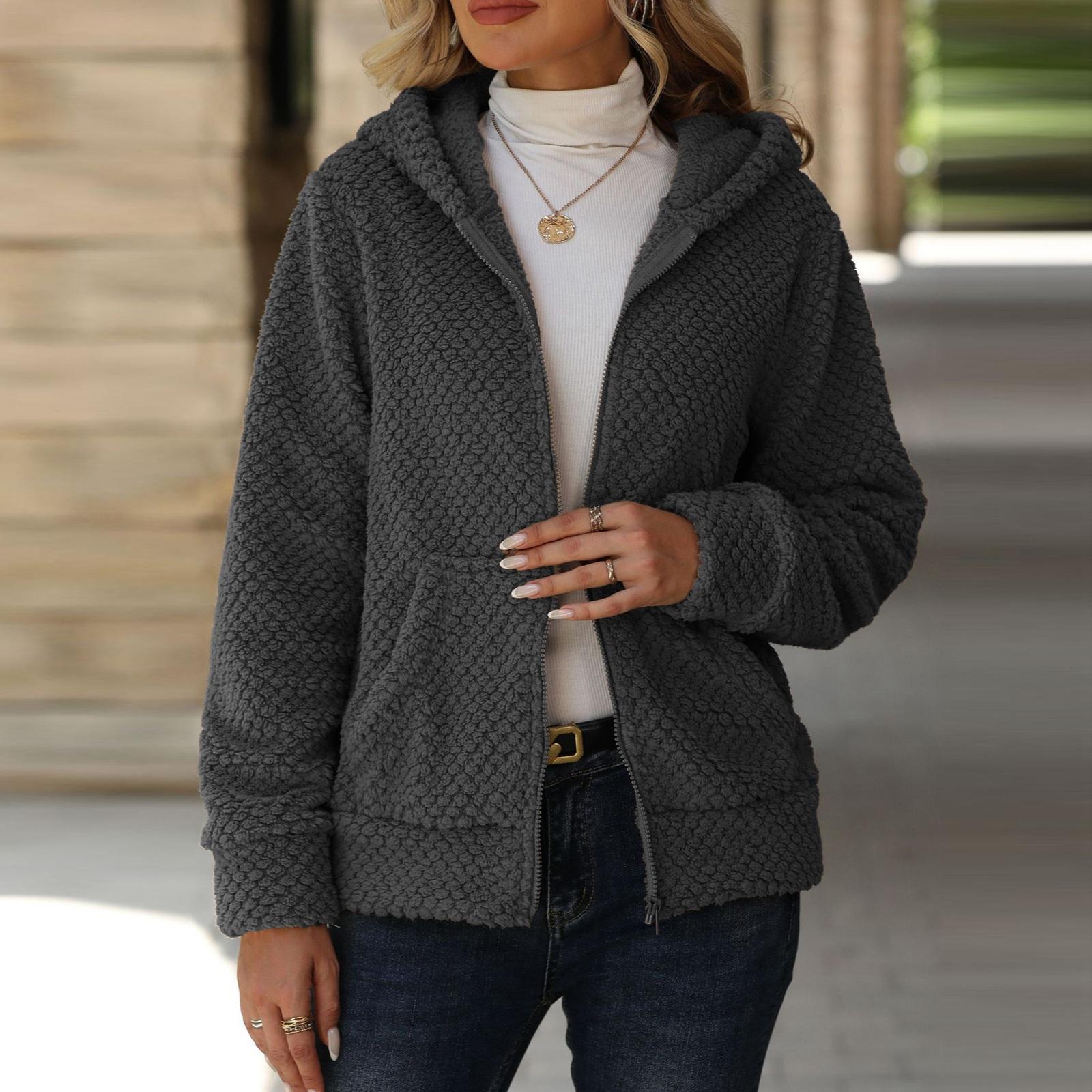 

Женский свободный кардиган с капюшоном на молнии и карманами, женское плюшевое пальто XXL