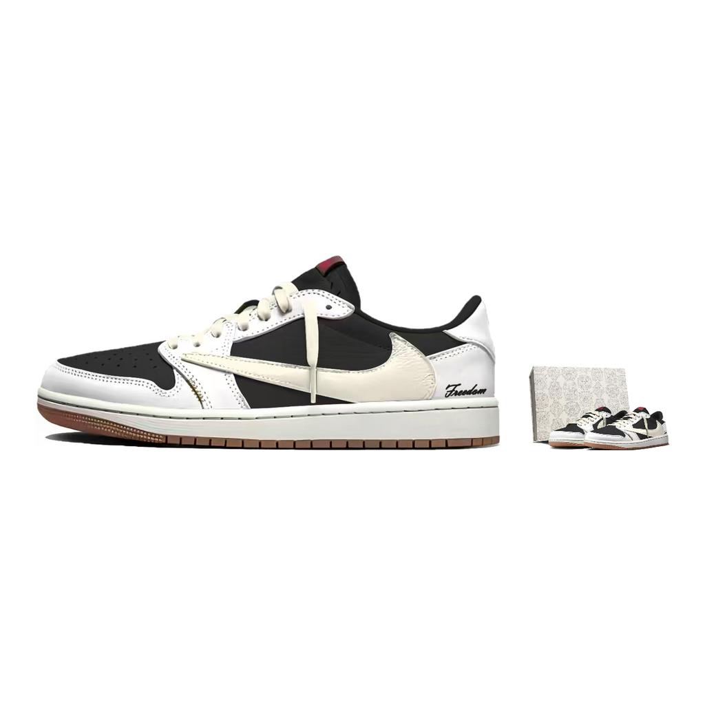 Jordan x Travis Scott Air Jordan 1 Cushioning Abrasion Resistant Low top Vintage Basketball Shoes Unisex White DZ4137-700(Team1803-3)