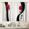 2PC Red Rose Curtains - Modern Black & White Wave Print Window Drapes for Bedroom Living Room Decor