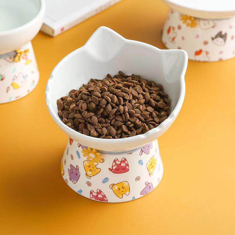 Ceramic Anti-Spill Cat and Dog Bowl with Slanted High-Footed Design