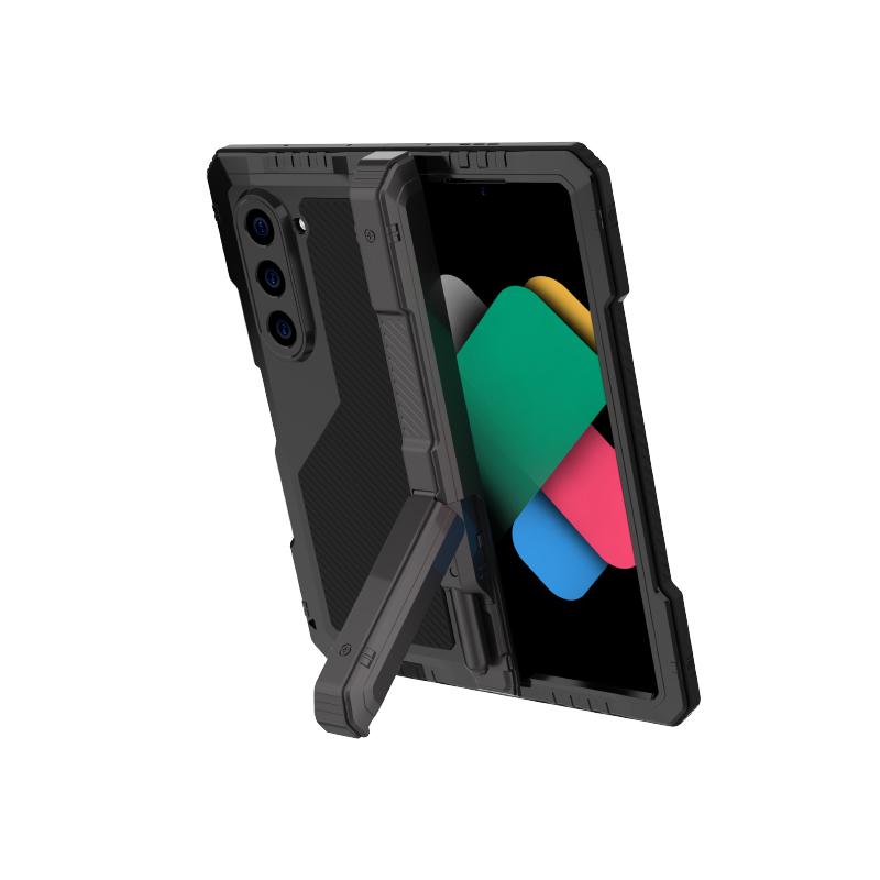 New 360 ° Full Protection Armor Holder With Front Film Metal+Soft Silicone 3-in-1 Shockproof Phone Case For Samsung Z Fold 6 5 4