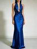 European and American summer neck halter satin evening dress dress, high-end party sexy bridesmaid dress
