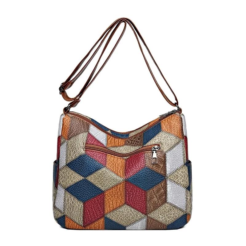 Yogodlns Dámská elegantní vintage kabelka přes rameno Trendy kabelka Módní kabelka s mnoha kapsami Taška přes rameno Retro crossbody kabelka na každý den
