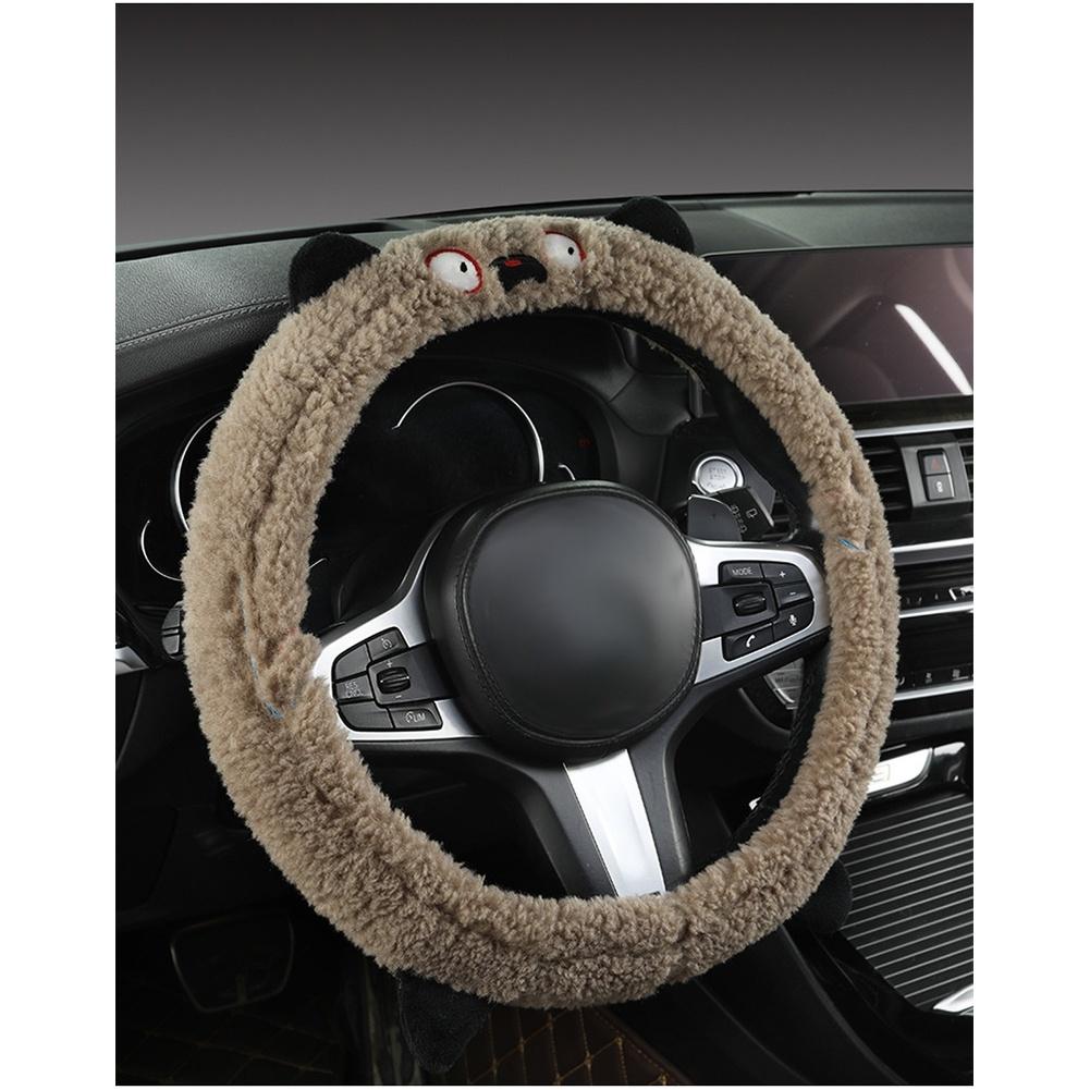 Car Steering Wheel Cover Winter Non Slip Cartoon Bear Plush Standard Fit 38cm Warm Protector Decoration Warm
