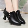 Elegant Deep Mouth Soft Leather Shoes Women Pumps Platform Spring 2025 Comfortable Soft Sole Non-slip Block Heels Shoes