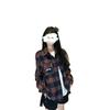 Women's Burgundy Retro Plaid Embroidered Shirt - Trendy, Loose-Fit, Long-Sleeve Jacket for Spring/Summer
