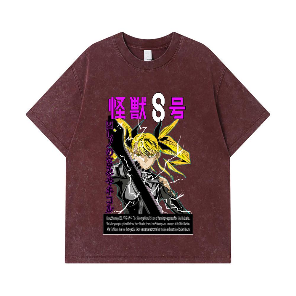 275 GSM Washed T-shirts 100% Cotton Kaiju No 8 V14 Kikoru Print Unisex Heavy Cotton T Shirt