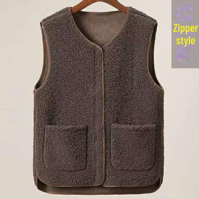 Chaleco de lana de cordero con cremallera para mujer, otoño/invierno, con pelo grueso