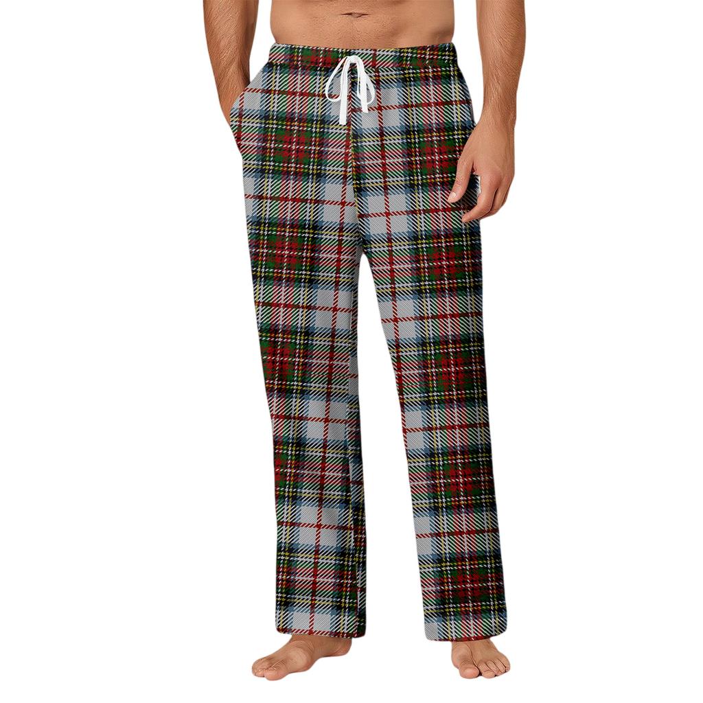 Men's Drawstring Pocket Casual Pants Plaid Stripe Print Pocket Casual Pants Home Pajama Pants