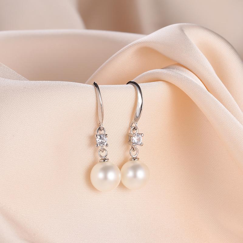 S925 Sterling Silver Pearl Earrings and Earrings for Women's Minimalist Temperament with Diamond Embedding Long Beizhu Earrings Fashion Jewelry
