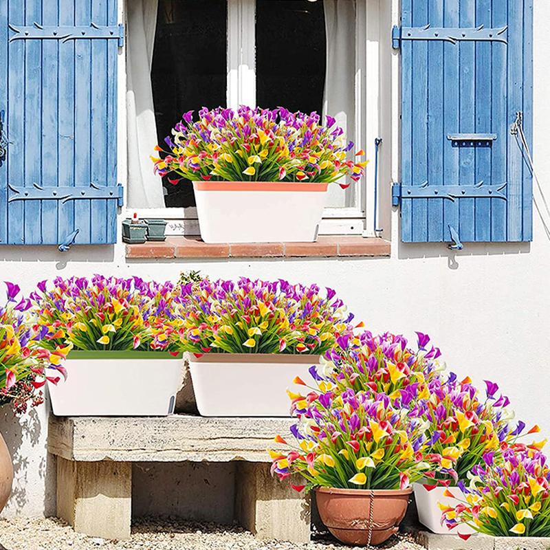 1 st Konstgjorda Blommor Färg Kallalilja Falska Blommor För Utomhus Trädgård Uteplats Utanför Fönster Gård Kontor Hem Skrivbord Rum