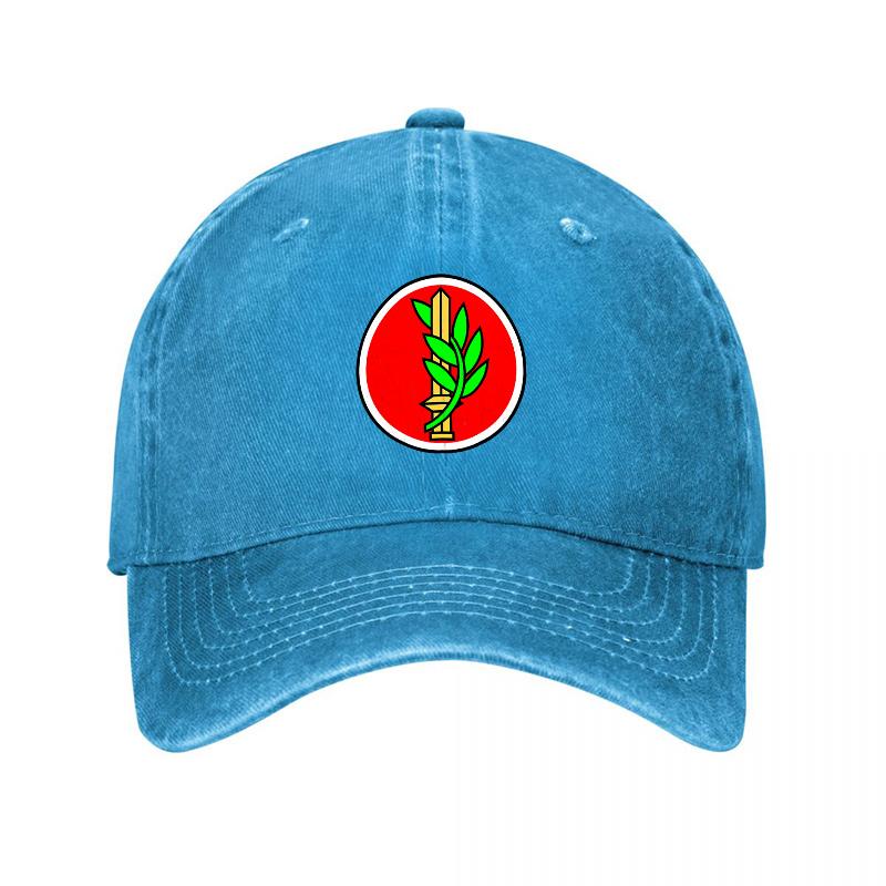 Washed Canvas Baseball Cap with Red Circular Patch Featuring Green Leaf Design Classic Unstructured Fit for Casual Wear