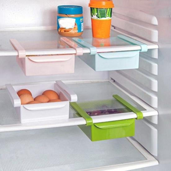 Organizador ahorrador de espacio para frigorífico y congelador de cocina, soporte para estante de almacenamiento, cajón deslizante