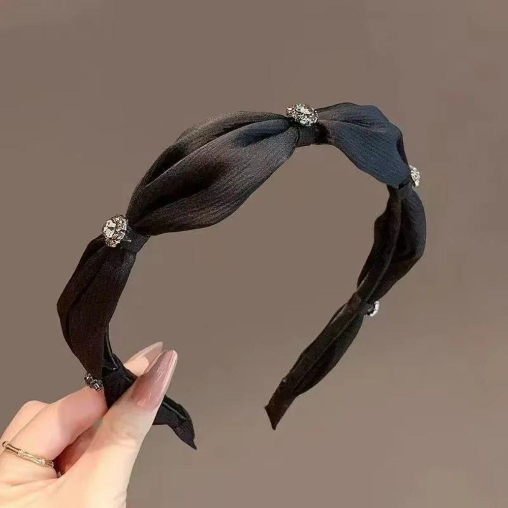 Diamond Encrusted Anti Slip Hairband Handmade Elegant Hair Clip Satin Hairband  For Women