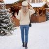 Women's Turtleneck Double Breasted Knit Cardigan Sweater Color Relaxed Fit for Fall and Winter