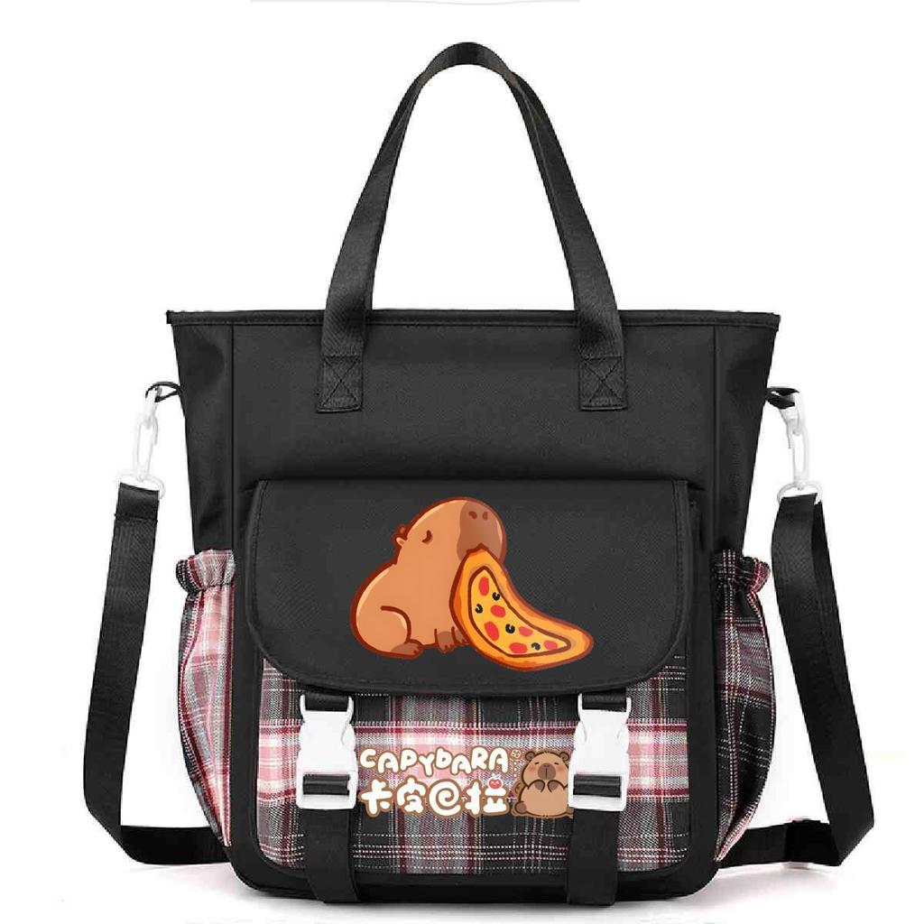 Crossbody bag, primary school, junior high school schoolbag, male and female students tutoring bag, cute kapibara large-capacity shoulder bag.