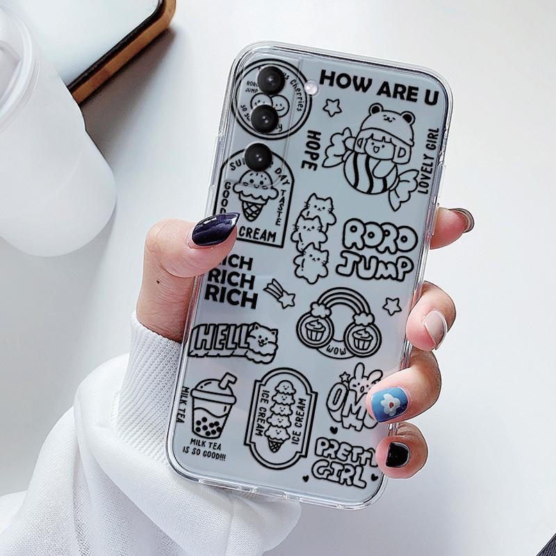 Transparent Case For Samsung Galaxy S23 S 23 Ultra S23 Plus Cover Cartoon Flowers Soft TPU Shockproof Funda For Samsung S24+ Bag