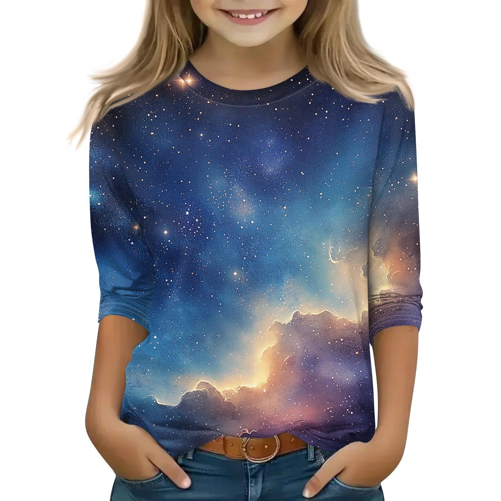 

Топы с принтом для девочек 5-16 лет с круглым вырезом и рукавами 3/4 Футболки Модные топы Наряды Футболки 120 жёлтый