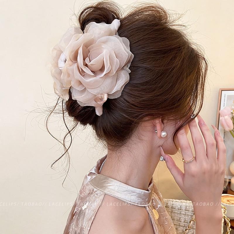 Korean High-End Acrylic Flower Hair Clip for Women - Large Shark Clip for Voluminous Styles