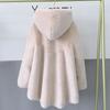 Haining new imitation velvet female imitation mink coat medium and long coat hooded imitation mink imitation fur women