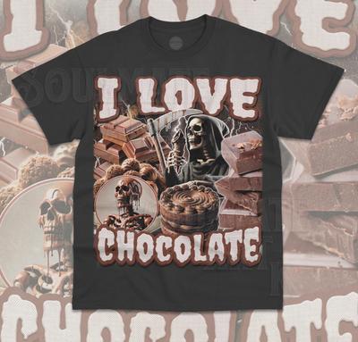 Ich liebe Schokolade T-Shirt Lustige Skelett Grafik Schokoladenliebhaber Unisex Shirt