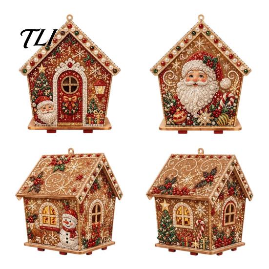 Urlaubsparty-Zubehör DIY Weihnachts-Kunstmalerei mit künstlichen Perlen, Hängender Anhänger-Bausatz, 3D-Perlen Lebkuchenhaus-Dekoration Haus Handgefertigte Miniatur