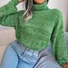 Women Loose Knit Turtleneck Sweater Long Sleeve All Match Fall Winter Mixed Color Lantern S-L