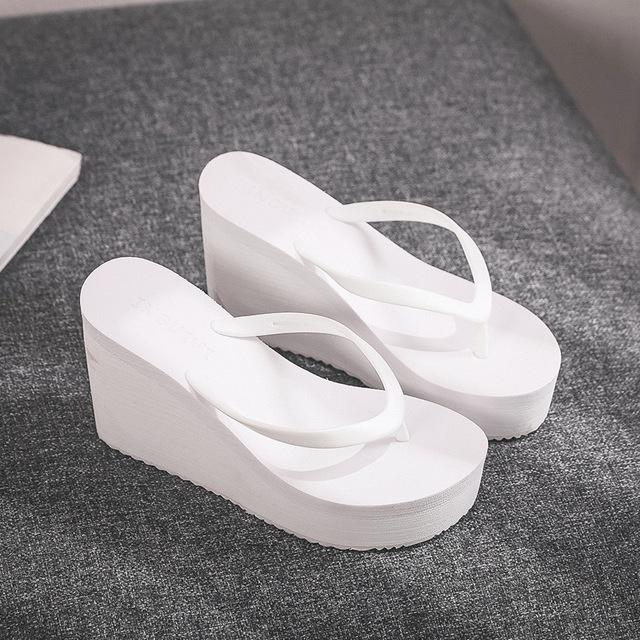 Summer Women's Shoes Beach Flip-flops Platform Sandals High-heeled Sandals Solid Color Skateboard Slippers Women Heels