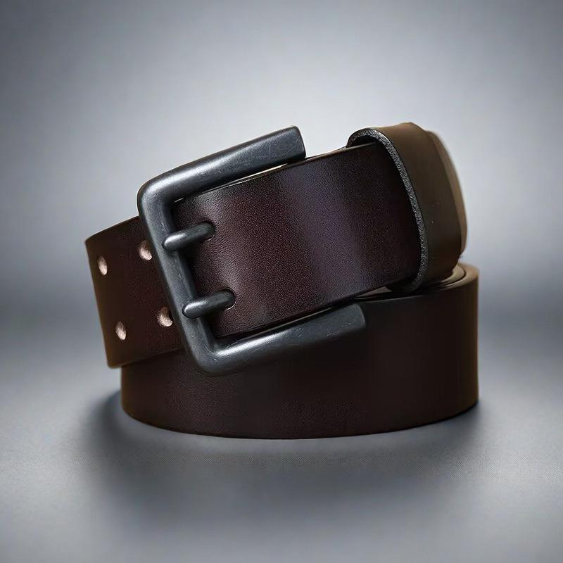 Heren Retro Jeugd Echt Leer Riem - 4,3CM Breed, Dubbele Gesp, Veelzijdig Koeienhuid Tailleband