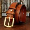 Men's Genuine Leather Belt with Solid Brass Buckle - European Retro Style, Durable Cowhide Waistband