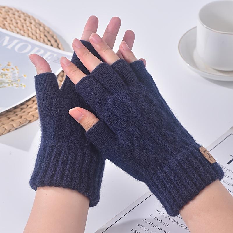 Alpaca Wool Half-Finger Gloves Winter Fleece-Lined Warmth Unisex Knitted Cold-Resistant Exposed-Finger Cycling Split-Finger Gloves