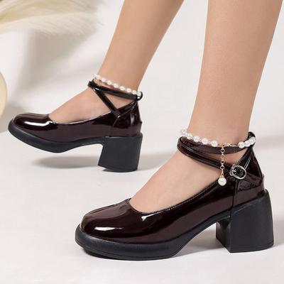 Fashion New 2025 French Round Toe Mary Jane High Heels for Women Autumn Waterproof Thick Heels Trendy Fashionable and Versatile