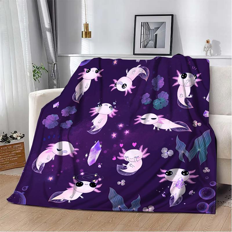 8 Sizes Cute Axolotl Printed Blanket Warm Soft And Comfortable Home Travel Blanket Sofa Bedding Cover Blanket Kids Gamer Gift