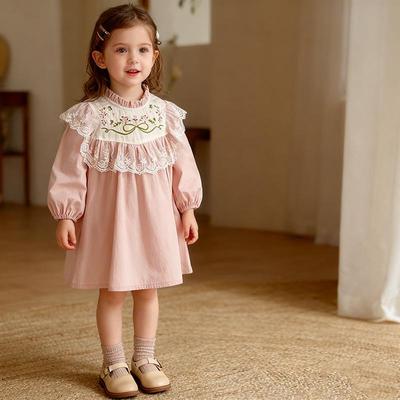Spring & Autumn Long Sleeve Embroidered Lace Collar Dress for Girls