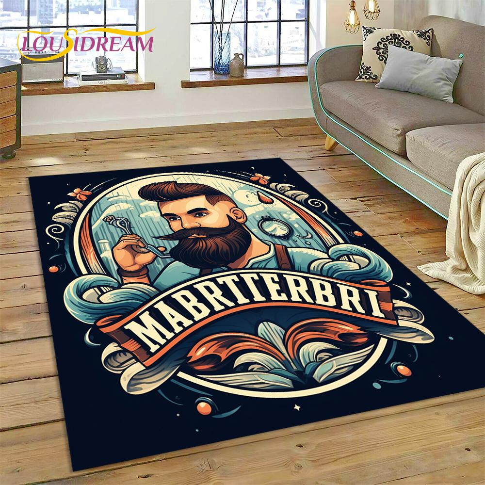 Fashion Barber Shop Logo Skull Vintage Rug Carpet for Living Room Bedroom Decor,Floor Mat Non-slip Decoration for Sofa Doormat
