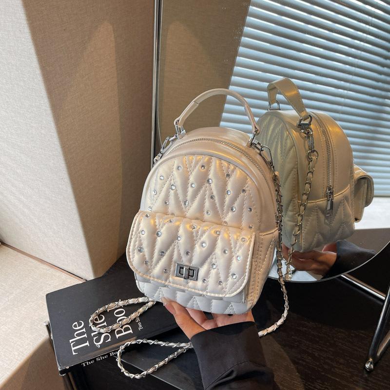 Рюкзак-цепочка ромбовидной формы, женский, модный, нишевый дизайн, мини-школьный рюкзак, уличный тренд, дорожный рюкзак бежевый