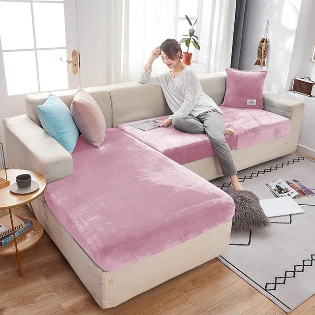 Elastisk fløyelssofa Seteputetrekk for stue Pute Sjeselong Luksus Hjørne L-form Møbelsofa Sliptrekk